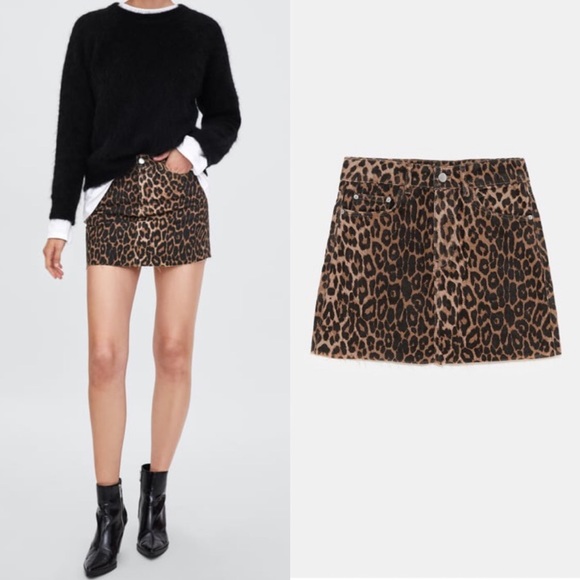 zara leopard denim skirt